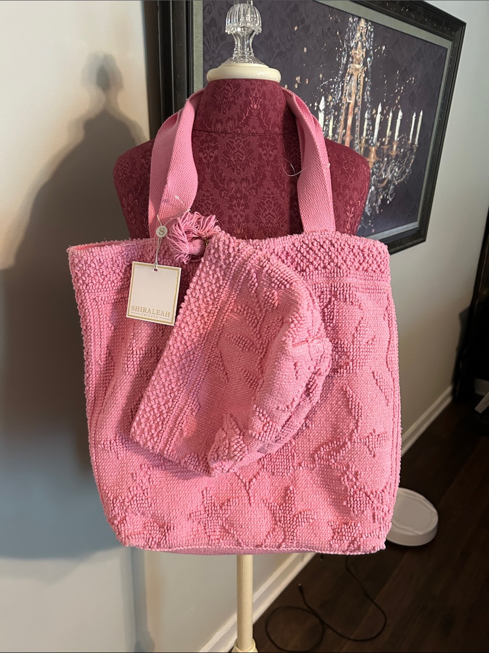 Shiraleah Pink Textured Tote with Matching Pouch
